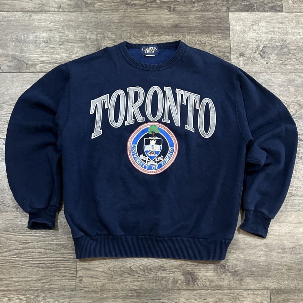 Vintage 90s Campus Crew University of Toronto Blue Sweatshirt Canada Mens Large